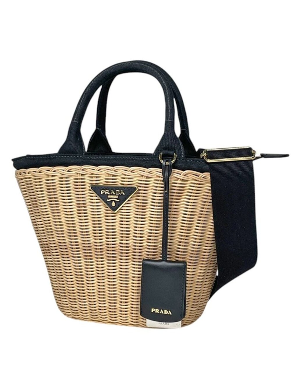 Prada Handbag Wicker Basket Bag 2-Way Rattan Beige Nero